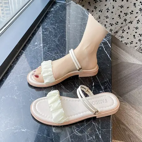 两穿凉鞋女夏平底2023年新款百搭网红仙女风配裙子软底罗马凉拖鞋商品大图