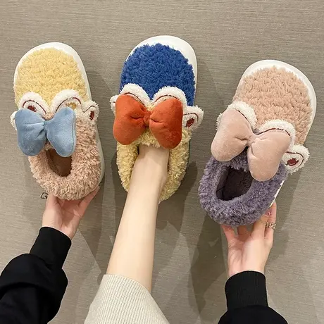 2023冬季新款公主蝴蝶结棉拖鞋女室内居家厚底毛绒保暖全包跟棉鞋商品大图