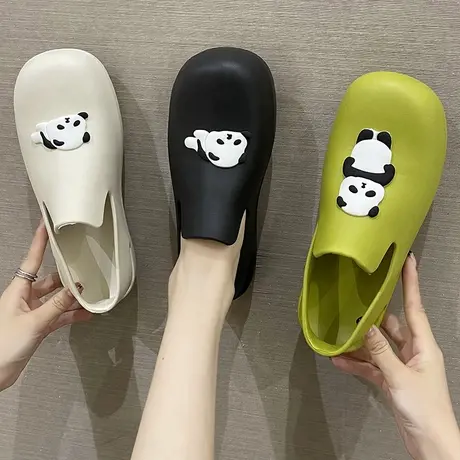 可爱熊猫包头凉鞋女夏季厚底防滑时尚网红外穿防水鞋软底短筒雨鞋图片