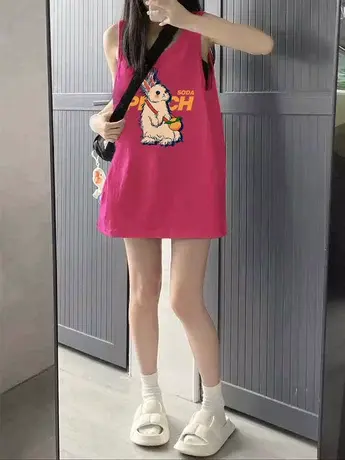 夏季坎肩背心女甜酷辣妹风ins美式宽松中长款纯棉篮球无袖T恤上衣图片