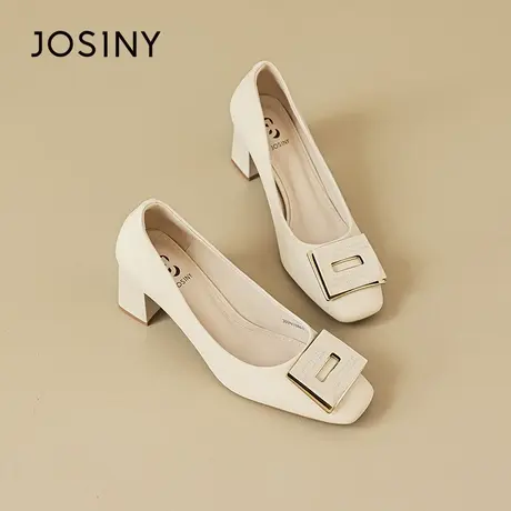 Josiny/卓诗尼高跟鞋2023秋季新款法式晚风不累脚软皮中跟单鞋女商品大图