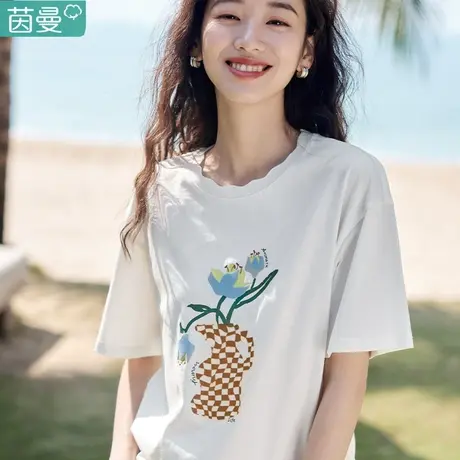茵曼官方旗舰店官网纯棉高端t恤短袖2023夏季女装新款显瘦上衣商品大图