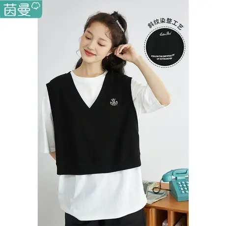 茵曼女装2023春季新款套头假两件套宽松卫衣上衣设计感小众春秋款图片