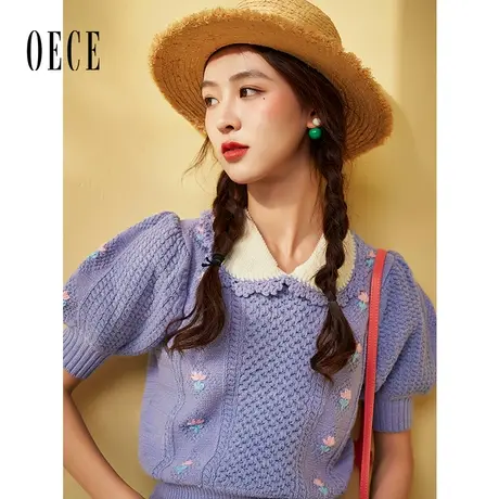 Oece针织衫上衣短袖2023春夏新款法式春设计感小众气质复古毛衣秋图片