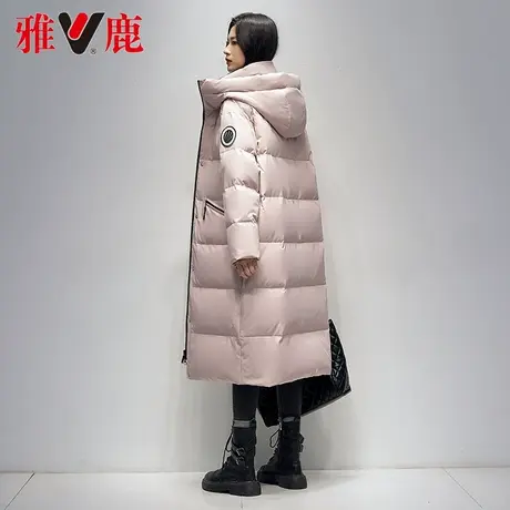 雅鹿连帽保暖羽绒服女中长款2022冬季新款亮面时尚廓形外套宽松潮商品大图