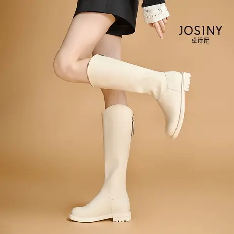 卓诗尼长筒靴女2022年23春款胖mm粗腿小个子高级感不过膝白色长靴图片