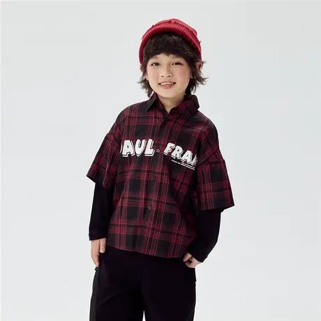 大嘴猴男童衬衫春秋款新年儿童衬衣洋气潮流假两件宝宝格子衫上衣图片