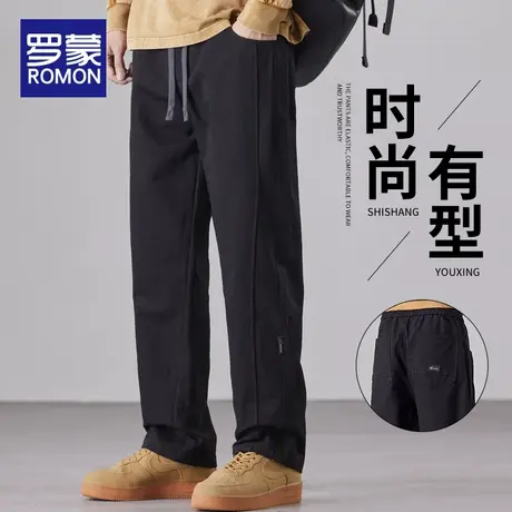 罗蒙全棉休闲裤男春秋款2023新款宽松直筒阔腿工装弹力长裤子秋季商品大图