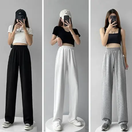 灰色阔腿运动裤女春夏新款高腰垂感小个子卫裤直筒宽松休闲拖地裤商品大图