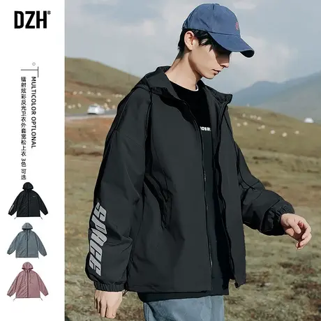 男士黑色夹克外套男潮ins春秋韩版潮流男装2023新款衣服连帽上衣商品大图