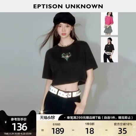 EPTISON短袖T恤女2025夏季新款短款甜辣设计感复古纯棉宽松上衣商品大图