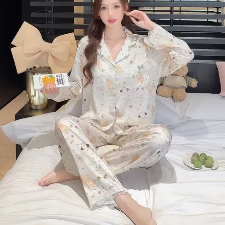 睡衣女2025新款春夏秋季薄款冰丝长袖高级感丝绸家居服仿真丝套装商品大图
