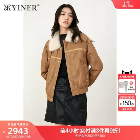 YINER音儿女装冬季新款短款水貂毛领真皮羽绒服商品大图