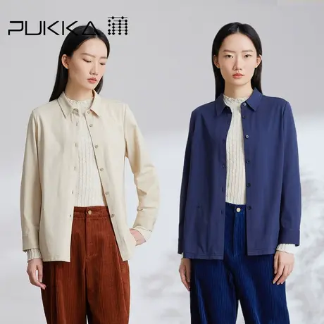蒲PUKKA 2023秋季新款针织棉混纺通勤日常百搭柔软翻领长袖衬衫图片