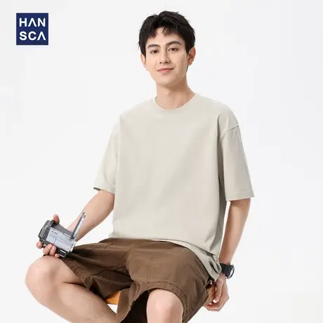 hansca 吸湿透气短袖t恤男2025夏季三本针300g高支青少年圆领上衣商品大图