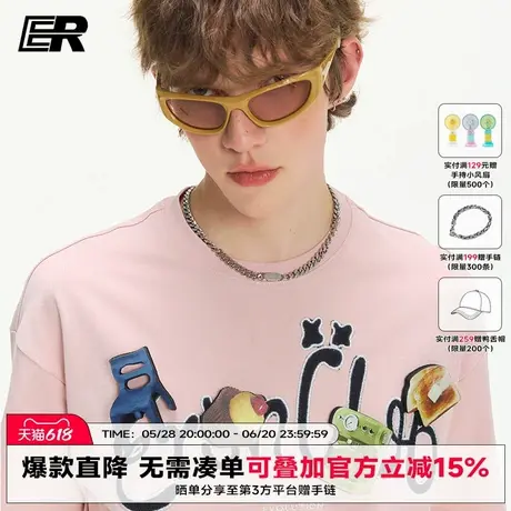 ER创意魔术贴刺绣字母短袖T恤男美式高街情侣男女同款上衣商品大图