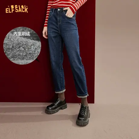 妖精的口袋复古高腰加绒直筒牛仔裤女2022秋冬季新款显瘦烟管裤子图片