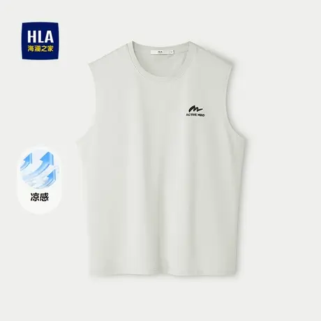 HLA/海澜之家凉感休闲背心2025春夏新圆领字母绣花无袖时尚上衣男商品大图