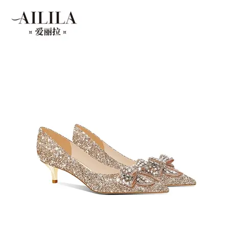 爱丽拉低跟婚鞋女2023新款新娘鞋水钻高跟鞋禾秀主婚纱两穿高级感图片