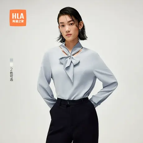 HLA/海澜之家干练通勤风长袖衬衫25春夏新纯色V领飘带衬衣女装商品大图