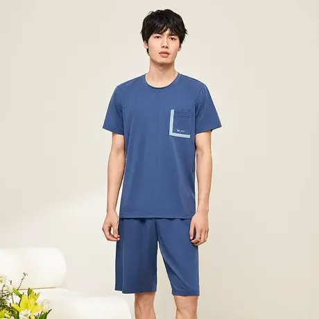 秋鹿【清仓仅剩L码】睡衣夏季短袖棉质薄款简约男士家居服套装商品大图