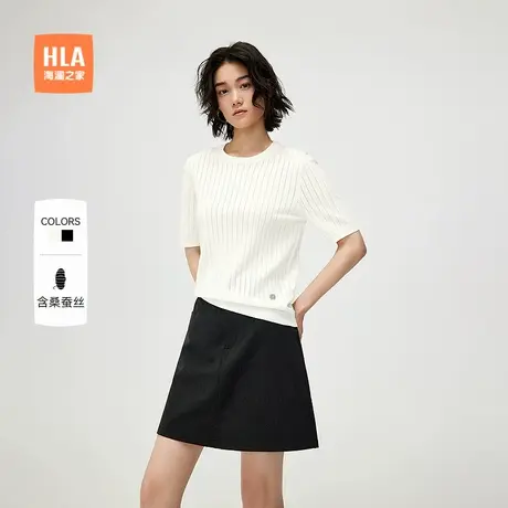 【含桑蚕丝】HLA/海澜之家轻薄短袖针织衫25春夏新含羊毛毛衣女装商品大图