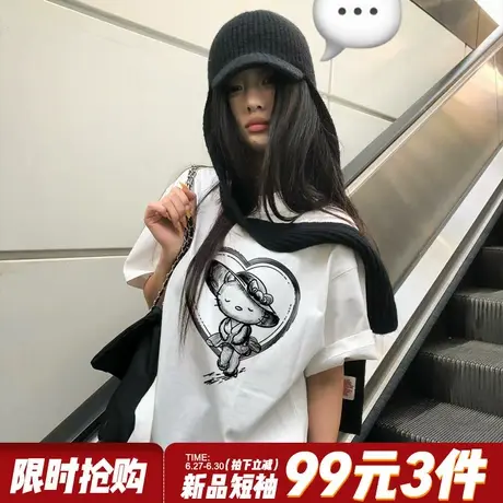 下衣失踪大版正肩白色短袖t恤女韩系chic超火凯蒂猫印花半袖上衣商品大图