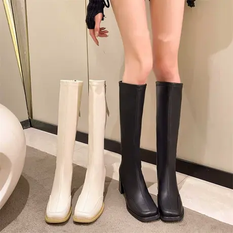 靴子女2023新款早秋今年流行气质长筒靴小个子法式粗跟高跟瘦瘦靴商品大图