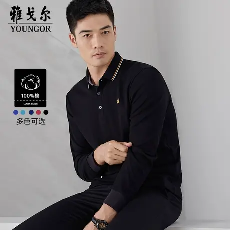 雅戈尔奥莱 男装纯棉珠地秋季商务休闲翻领长袖t恤polo衫男商品大图