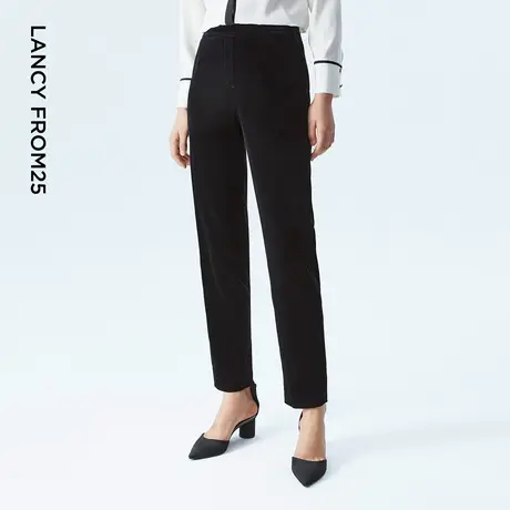LANCY/朗姿2023秋季新款高腰法式黑色丝绒显瘦长裤女职业小脚裤子商品大图