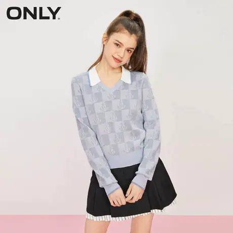 【ONLY奥莱清仓】秋季时尚潮流海军风棋盘格翻领针织衫女商品大图