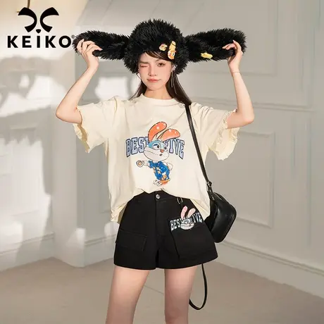 KEIKO 卡通印花短袖t恤女23夏季多巴胺穿搭美式甜酷宽松圆领上衣图片
