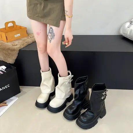 粗跟气质马丁靴女2025年新款秋季英伦风显瘦裤管靴高级配裙子短靴商品大图