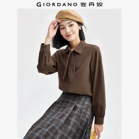 佐丹奴衬衫女装纯棉法兰绒兔耳领梭织长袖衬衫 05344869图片
