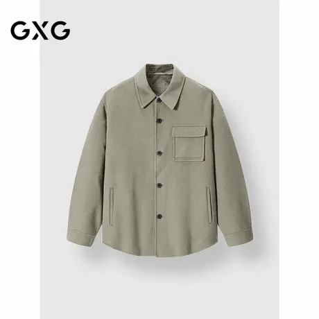 GXG男装 卡其色商务通勤衬衫式短款计羊毛外套大衣 2024冬季品商品大图
