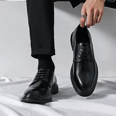 皮鞋男款正装商务真皮休闲英伦公务员面试黑色尖头结婚新郎西装鞋商品大图