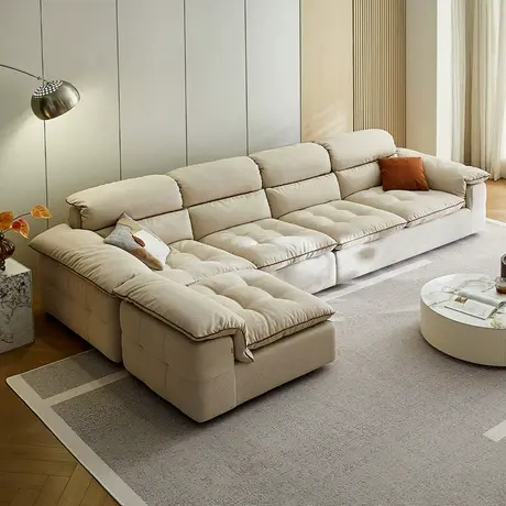 全友家居2025新款奶油风布艺沙发贵妃位转角家用客厅可拆洗沙发商品大图