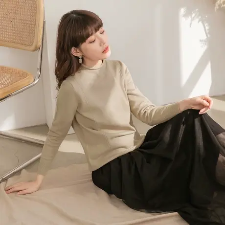 桔熊秋冬季基本款纯色保暖包芯纱针织衫打底立领毛衣女大码FA2296图片