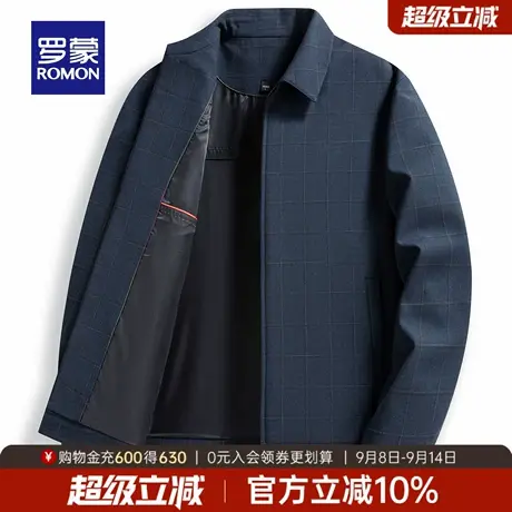 罗蒙男士翻领格纹工装夹克2025秋季新款仿毛呢面料商务休闲外套男商品大图