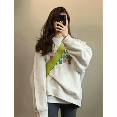 白灰色圆领重磅卫衣女早秋季2025新款爆款宽松长袖外套小众上衣潮商品大图