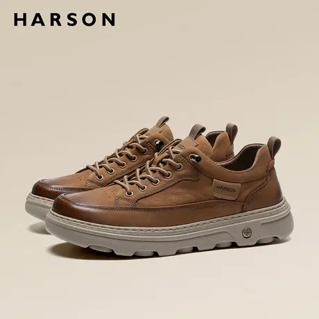 哈森鞋子男鞋2026新款运动休闲风宽脚皮鞋男士真皮软底低帮工装鞋商品大图
