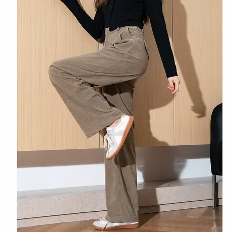 唐狮秋冬季新款女休闲裤高腰阔腿直筒西装裤灯芯绒裤子TD图片