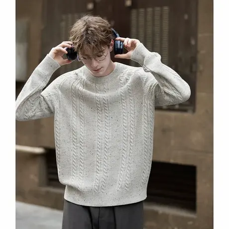 唐狮秋冬季毛衣男圆领绞花毛线衫彩点设计感慵懒风高级感TUTA图片