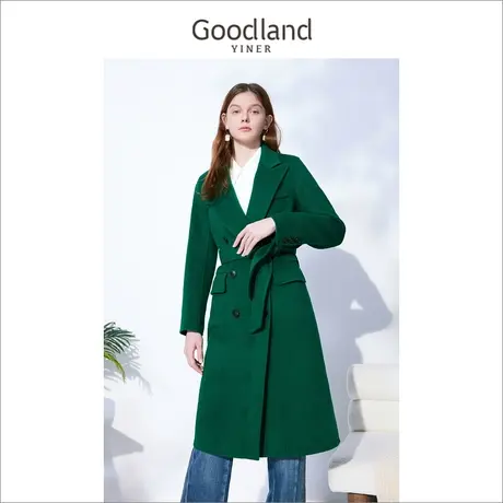 音儿美地女装2022冬季新款双排扣烧花工艺纯羊毛双面呢大衣商品大图