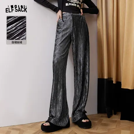 妖精的口袋宽松直筒休闲裤女2023冬季新款垂坠感高腰显瘦运动长裤图片