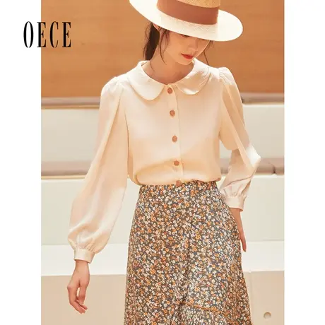 Oece秋装新款女装 气质复古女士长袖衬衫夏韩版设计感上衣图片