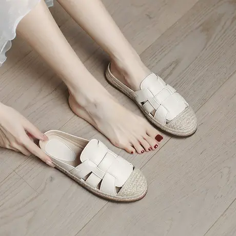 法式编织镂空罗马凉鞋女2023新款软底休闲渔夫鞋一脚蹬包头半拖鞋图片