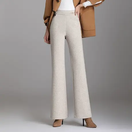 气质羊毛呢长裤女冬季2023新款高腰垂感直筒喇叭裤显瘦通勤休闲裤商品大图