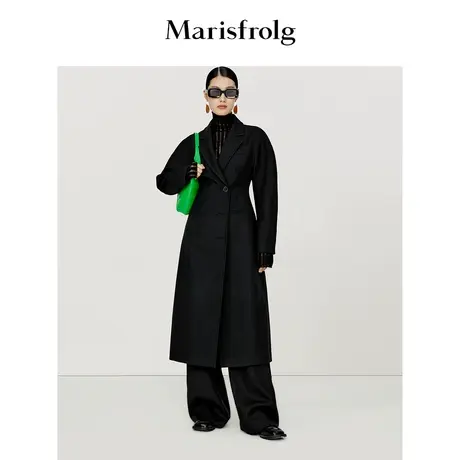 【商场同款】玛丝菲尔秋冬新款黑色小香风收腰羊毛毛呢大衣外套女商品大图