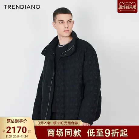 TRENDIANO官方肌理感字母提花立领羽绒服男潮2023新款冬季图片